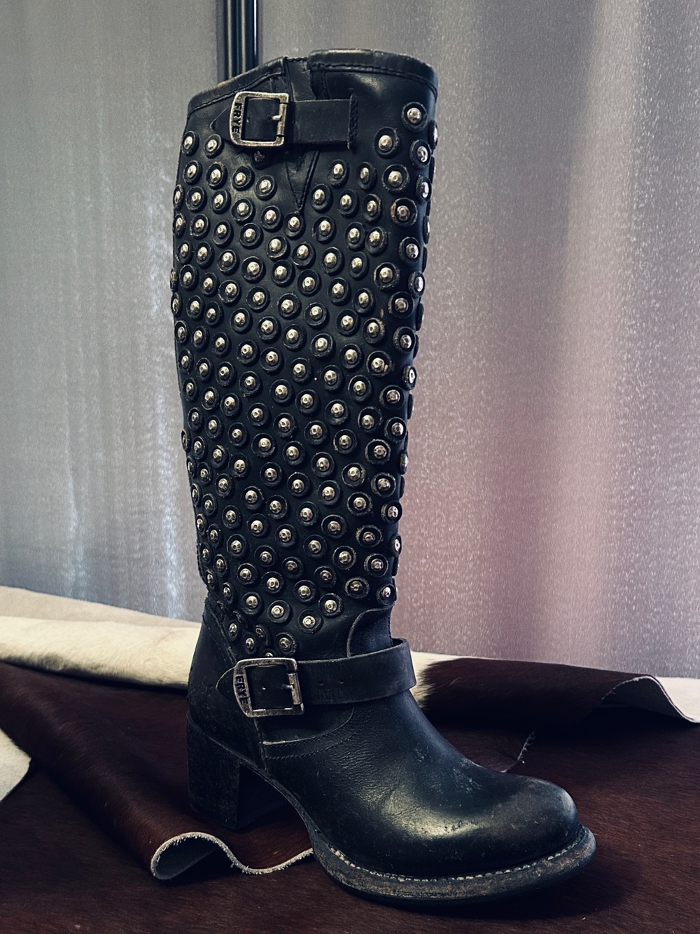 FRYE Vera Disc Tall Black Leather Boots